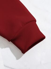 SHEIN EZwear Letter & Floral Print Drawstring Thermal Lined Hoodie - Red - View 4