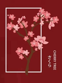 SHEIN EZwear Letter & Floral Print Drawstring Thermal Lined Hoodie - Red - View 5