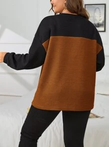 SHEIN Essnce Plus Two Tone Drop Shoulder Tee - Brown - View 2