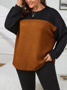 SHEIN Essnce Plus Two Tone Drop Shoulder Tee - Brown - View 3