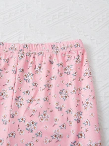 SHEIN 青少年女孩碎花褶邊吊帶上衣和褲子