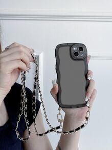 带手机吊饰的透明手机壳，配有链式挂绳 - 黑色 - 查看 2