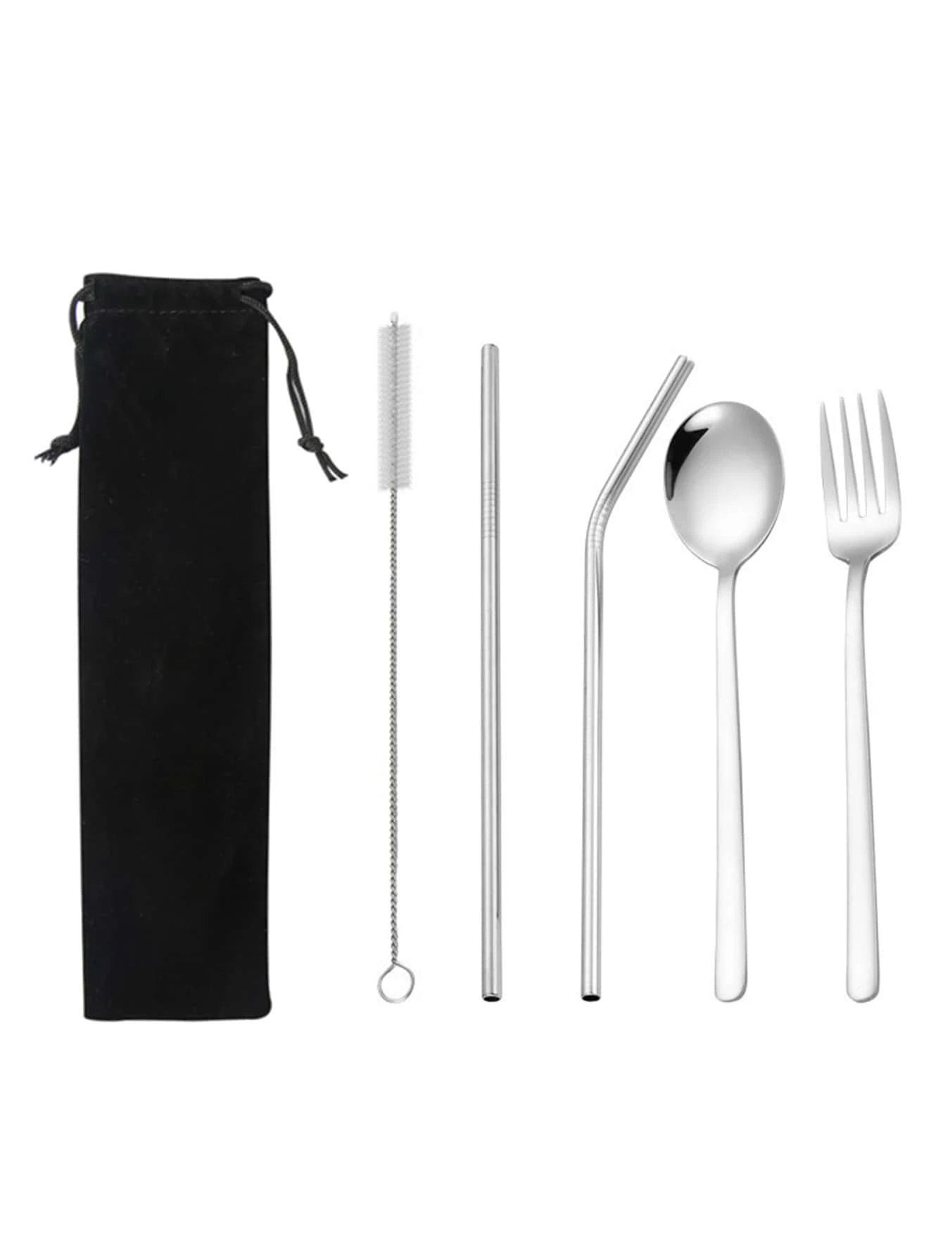 5pcs Stainless Steel Cutlery Set & 1pc Bag - Silver - View 1