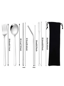 5pcs Stainless Steel Cutlery Set & 1pc Bag - Silver - View 2