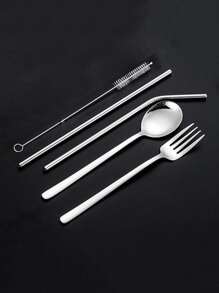 5pcs Stainless Steel Cutlery Set & 1pc Bag - Silver - View 3