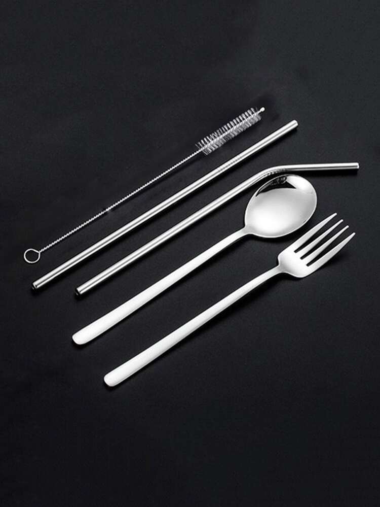 5pcs Stainless Steel Cutlery Set & 1pc Bag - Silver - View 3