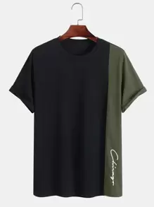 Manfinity Homme Tops Nam Khối Màu Lá thư Giải trí - màu đen - Xem 3