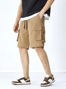 Manfinity Men Flap Pocket Drawstring Waist Cargo Shorts - Camel - View 1