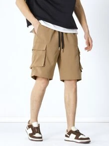 Manfinity Men Flap Pocket Drawstring Waist Cargo Shorts - Camel - View 5