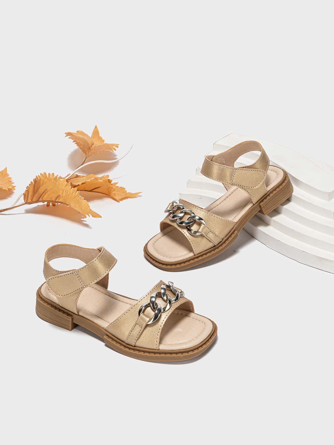 Girls Chain Decor Ankle Strap Sandals - Gold - View 1