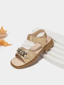 Girls Chain Decor Ankle Strap Sandals - Gold - View 3