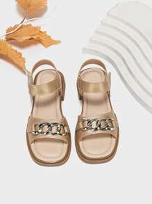 Girls Chain Decor Ankle Strap Sandals - Gold - View 5