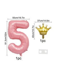 2個/套糖果粉紅數位&皇冠氣球 - 彩色 - 查看 3