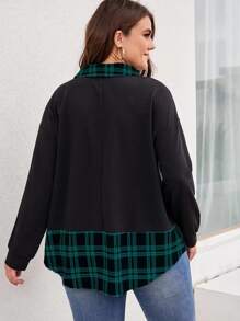 SHEIN LUNE Plus Plaid Print Drop Shoulder 2 In 1 Sweatshirt - Green - View 2