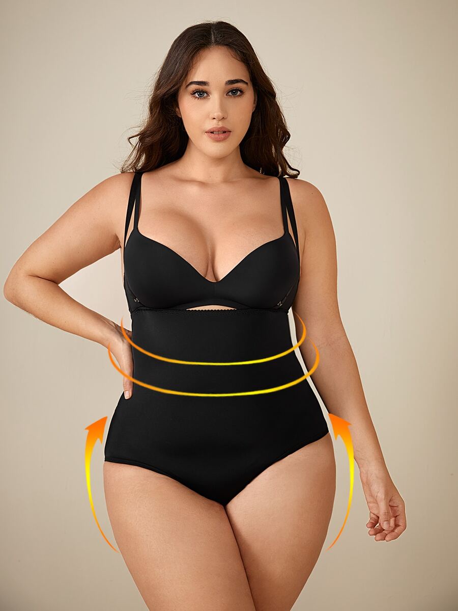 Body modelador de talla grande liso - Negro - Ver 1