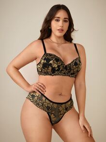 大碼印花鋼圈內衣套裝 - 彩色 - 查看 4