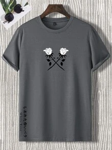 Manfinity Homme 男士花卉圖案和日文字元圖案T恤和腰部抽繩短褲 - 彩色 - 查看 5