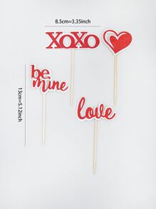 4pcs Valentine's Day Heart & Letter Shaped Cake Topper - Multicolor - View 3
