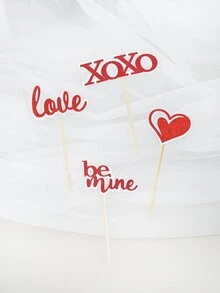 4pcs Valentine's Day Heart & Letter Shaped Cake Topper - Multicolor - View 4