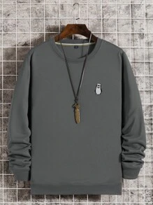 Manfinity Homme Men Cartoon Embroidery Thermal Lined Sweatshirt Without Necklace - Dark Grey - View 3