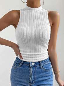 Chiquease Solid Mock Neck Tank Top - White - View 3