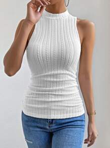 Chiquease Solid Mock Neck Tank Top - White - View 5