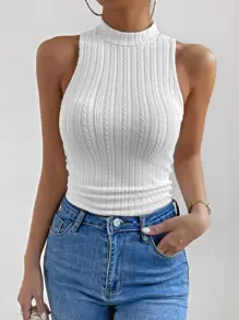 Chiquease Solid Mock Neck Tank Top - White - View 6