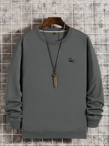 Manfinity Homme 男士動物刺繡運動衫 - 深灰色 - 查看 3