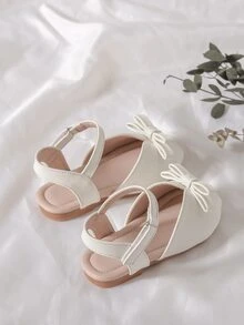 1pair Girls' Lightweight, Comfortable And Cute Peep Toe Sandals For Little Kid - Beige - View 2