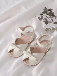 1pair Girls' Lightweight, Comfortable And Cute Peep Toe Sandals For Little Kid - Beige - View 1