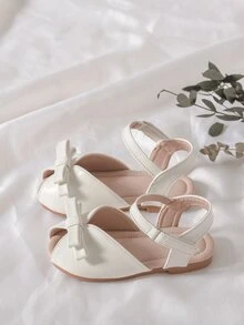 1pair Girls' Lightweight, Comfortable And Cute Peep Toe Sandals For Little Kid - Beige - View 5