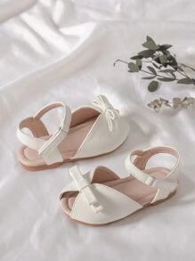 1pair Girls' Lightweight, Comfortable And Cute Peep Toe Sandals For Little Kid - Beige - View 6