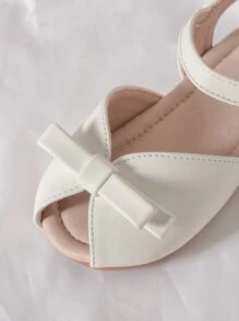 1pair Girls' Lightweight, Comfortable And Cute Peep Toe Sandals For Little Kid - Beige - View 7