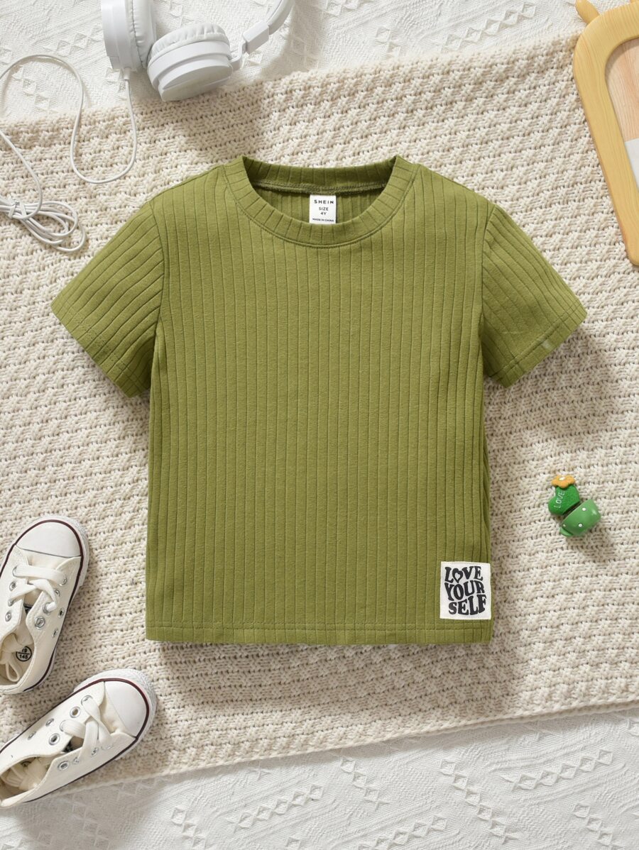 Toddler Boys Slogan Patched Detail Tee - Olive Green - View 1