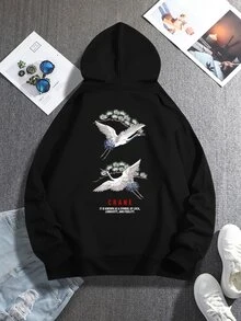 Manfinity Men Slogan Graphic Drawstring Thermal Lined Hoodie - Black - View 2