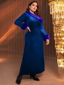 Modelyn Vestido de peluche puño franela - Azul Marino - Ver 4