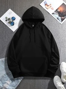 Manfinity Men Slogan Graphic Drawstring Thermal Lined Hoodie - Black - View 3