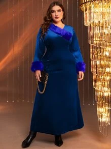 Modelyn Vestido de peluche puño franela - Azul Marino - Ver 6