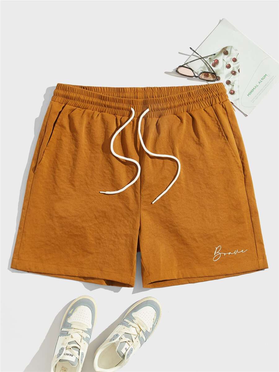 Manfinity Men Letter Graphic Drawstring Waist Shorts - Ginger - View 1