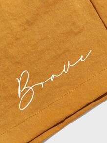 Manfinity Men Letter Graphic Drawstring Waist Shorts - Ginger - View 3