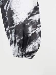 SHEIN BAE Tie Dye Ruffle Hem Tie Front Satin Top - Black and White - View 8