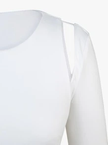 SHEIN BAE Beaded Fringe Hem Cut Out Shoulder Crop Top - White - View 7