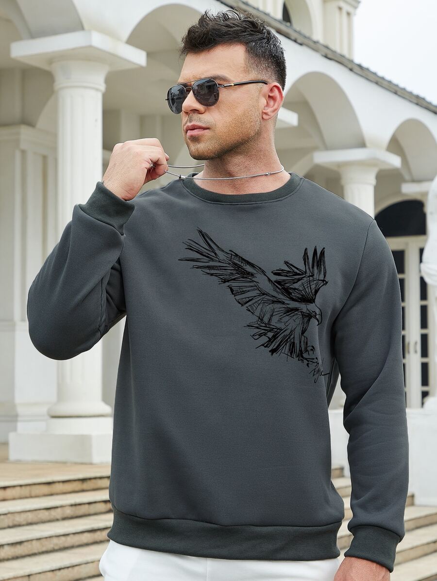 Manfinity Men Plus Eagle Print Sweatshirt - Dark Grey - View 1