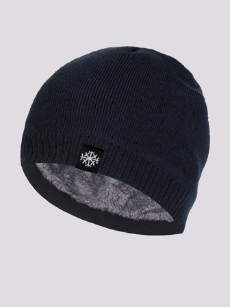 男士雪花標籤裝飾毛絨襯裡豆豆帽