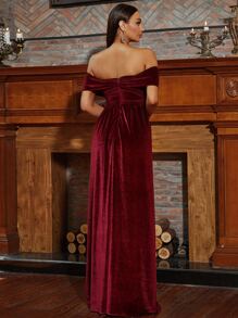 Missord 一字肩及地亮片正式洋裝 - 酒紅色 - 查看 2