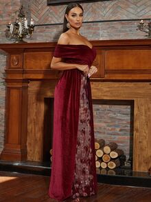 Missord 一字肩及地亮片正式洋裝 - 酒紅色 - 查看 3