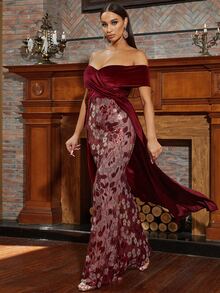 Missord 一字肩及地亮片正式洋裝 - 酒紅色 - 查看 5