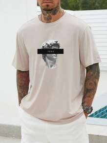 Manfinity Men Plus Sculpture & Letter Graphic Tee - Khaki - View 1