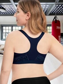 Áo ngực thể thao WINGSLOVE Plus hỗ trợ cao, thoáng khí, mềm mại, có khóa kéo. - Màu xanh hải quân - Xem 3