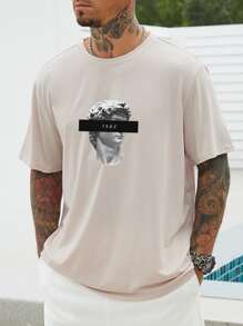 Manfinity Men Plus Sculpture & Letter Graphic Tee - Khaki - View 3